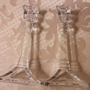 Pair of Roman 8" Lead Crystal Candlesticks
